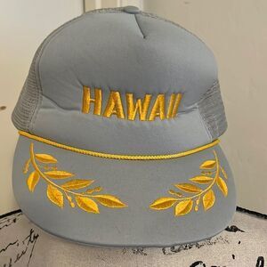 Vintage Gray Gold Hawaii Trucker Style Mesh SnapBack Hat.